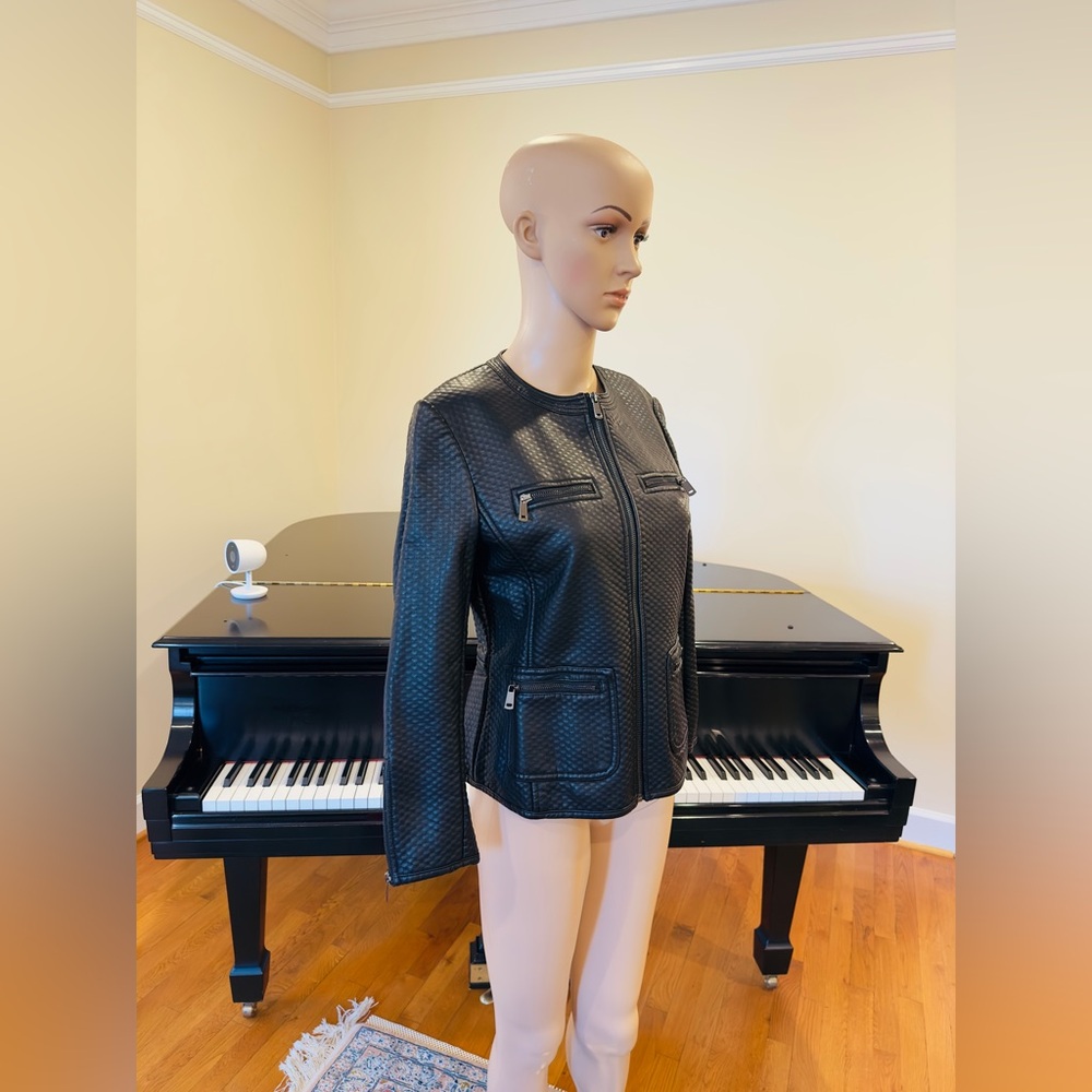 NWT Vintage Retro Streetwear RARE Luxury Zara Textured Faux Leather Biker Jacket - Picture 8 of 10